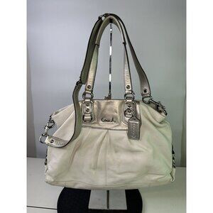 COACH ASHLEY White Silver Leather Handbag Purse Pink Lining J1194 - F15513